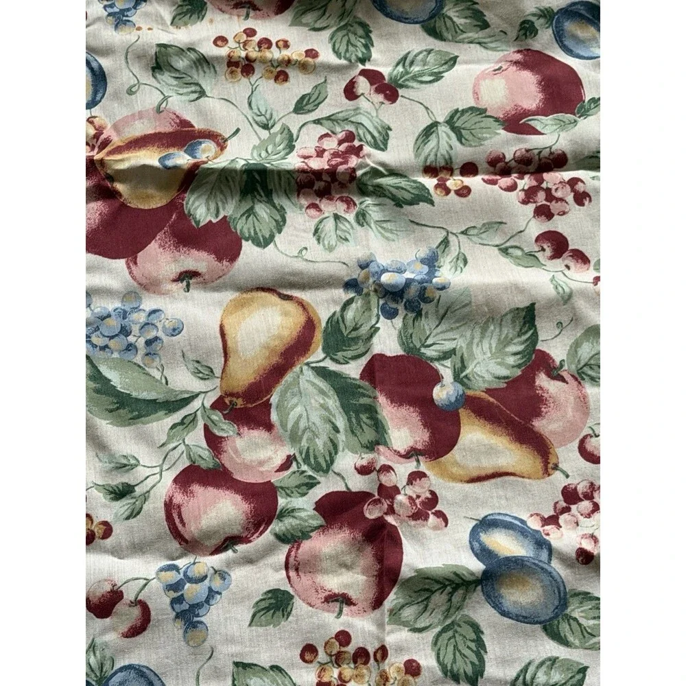 Vtg Retro Farm Produce Still Life Plum Cherries Print Tablecloth  82 x 60
